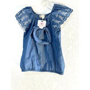 between Girls Top/Blouse Blue/White Matching Headband Size 10 NWT
